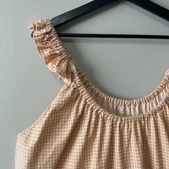 Handmade Plus Size Cotton Orange Tan Cream Gingham Elastic Straps Dress - Picture 5 of 16